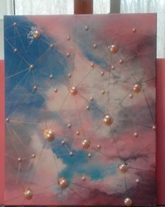 acrylic on canvas with silver leaf and faux pink PEARLS?