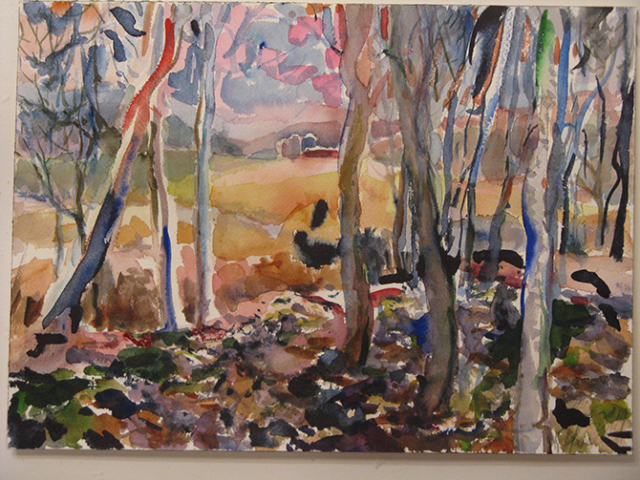 watercolor of woods and field