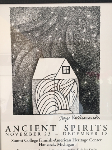 poster for Ancient Spirits show at a Finnish American Heritage Center