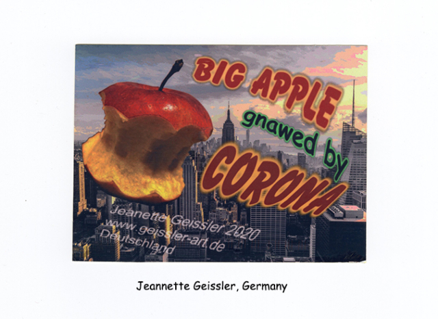 mail art bit apple gnawed by corona