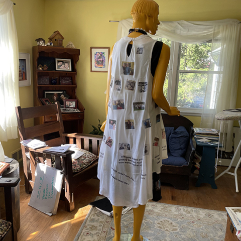 back view of mannequin showing text added below photos