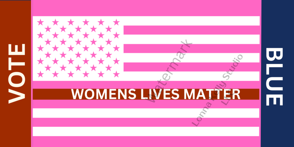 bumper sticker pink womens lives matter flag with that text and Vote Blue